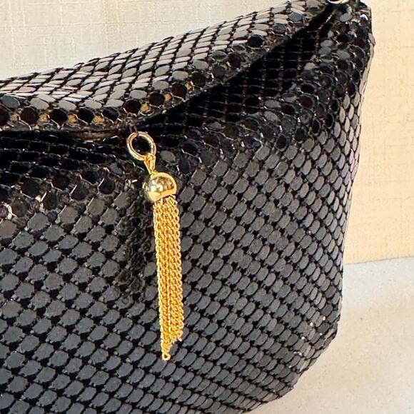 Vintage Handmade Mesh Metal Purse‎ Black Gold Whimsigoth Glam Coquette Girl - Picture 3 of 14